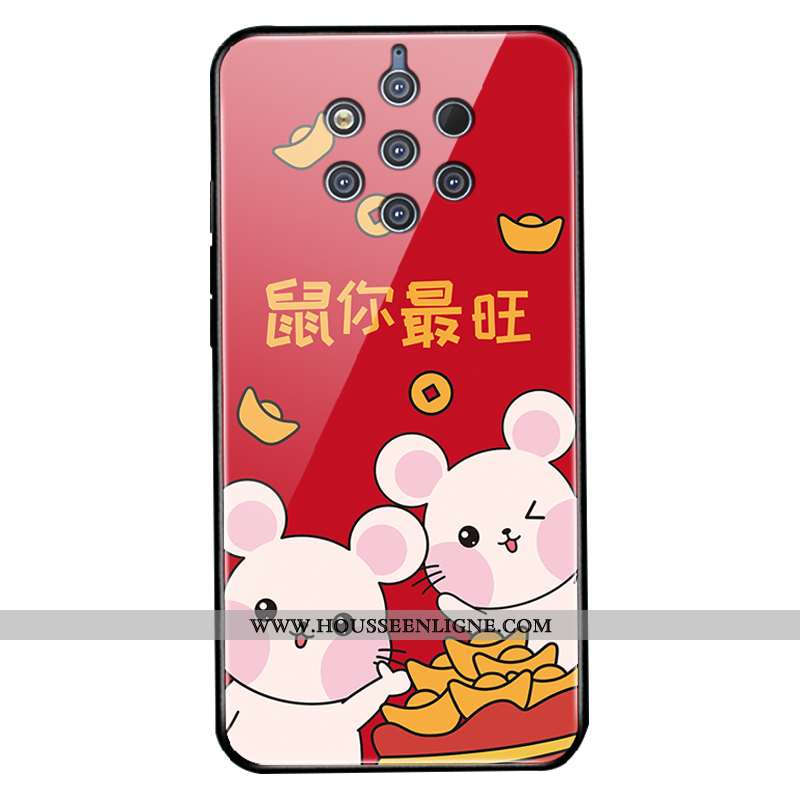 Étui Nokia 9 Pureview Verre Protection Richesse Pu Téléphone Portable Rouge