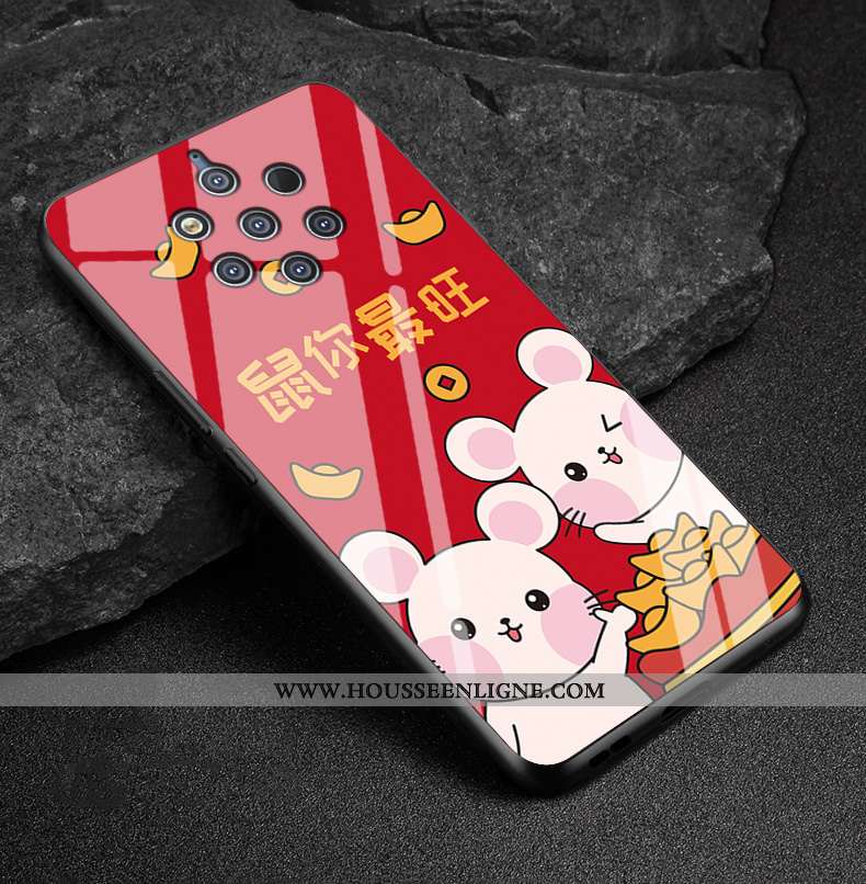 Étui Nokia 9 Pureview Verre Protection Richesse Pu Téléphone Portable Rouge