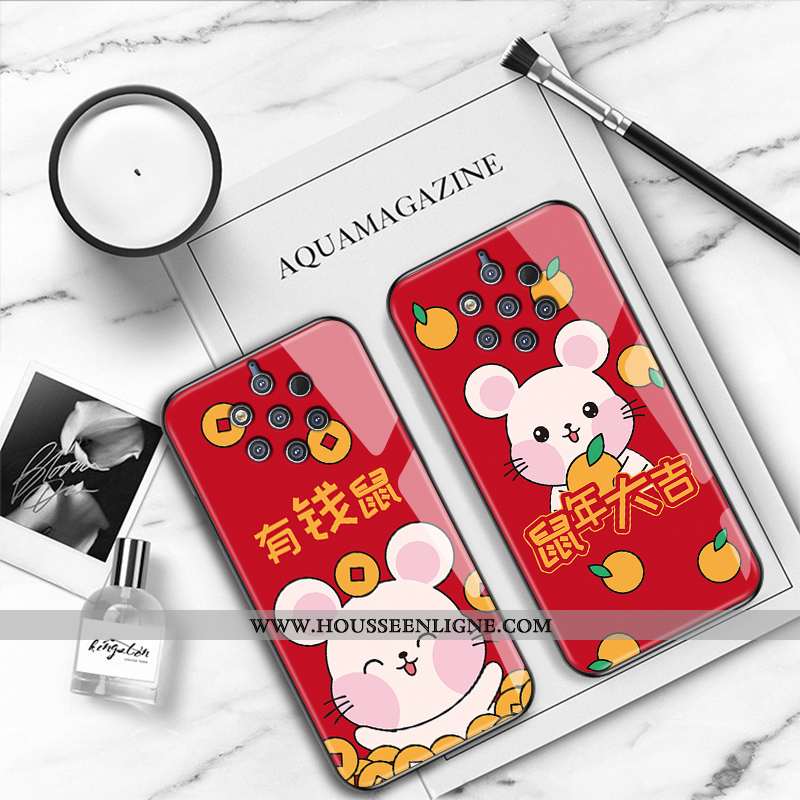 Étui Nokia 9 Pureview Verre Protection Richesse Pu Téléphone Portable Rouge