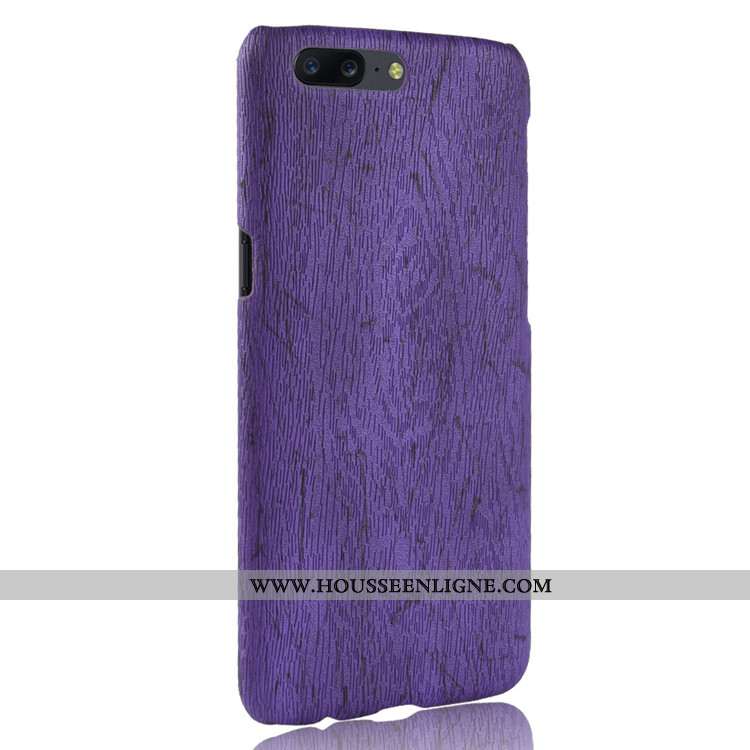 Étui Oneplus 5 En Bois Cuir Coque Incassable Modèle Fleurie Vintage Protection Violet