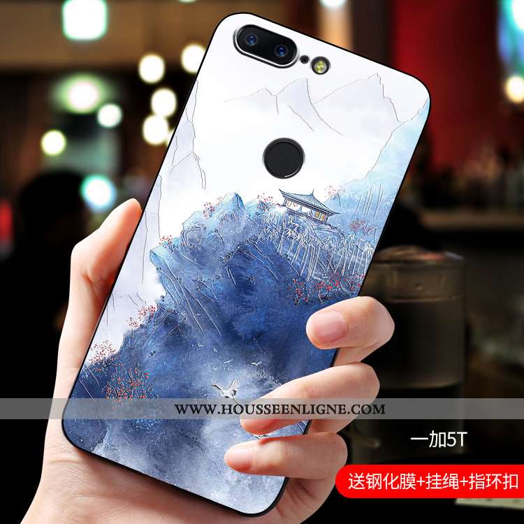 Étui Oneplus 5t Délavé En Daim Personnalité Bleu Coque Fluide Doux Net Rouge Silicone