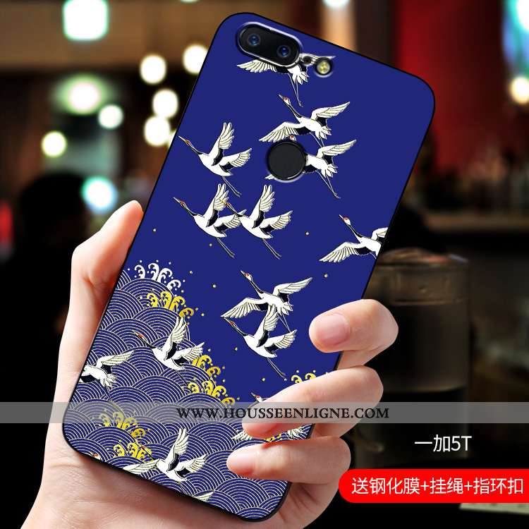 Étui Oneplus 5t Délavé En Daim Personnalité Bleu Coque Fluide Doux Net Rouge Silicone