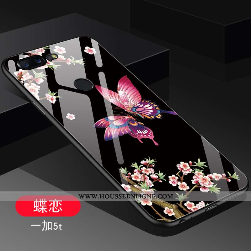 Étui Oneplus 5t Verre Personnalité Tendance Protection Net Rouge Téléphone Portable Noir