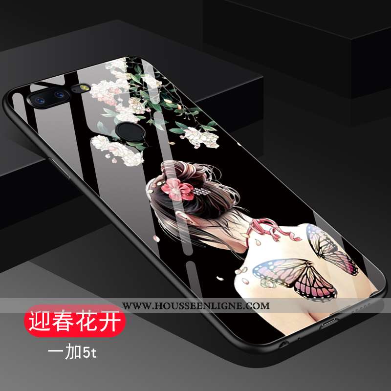 Étui Oneplus 5t Verre Personnalité Tendance Protection Net Rouge Téléphone Portable Noir