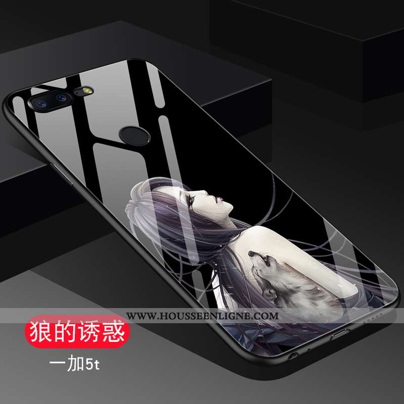 Étui Oneplus 5t Verre Personnalité Tendance Protection Net Rouge Téléphone Portable Noir