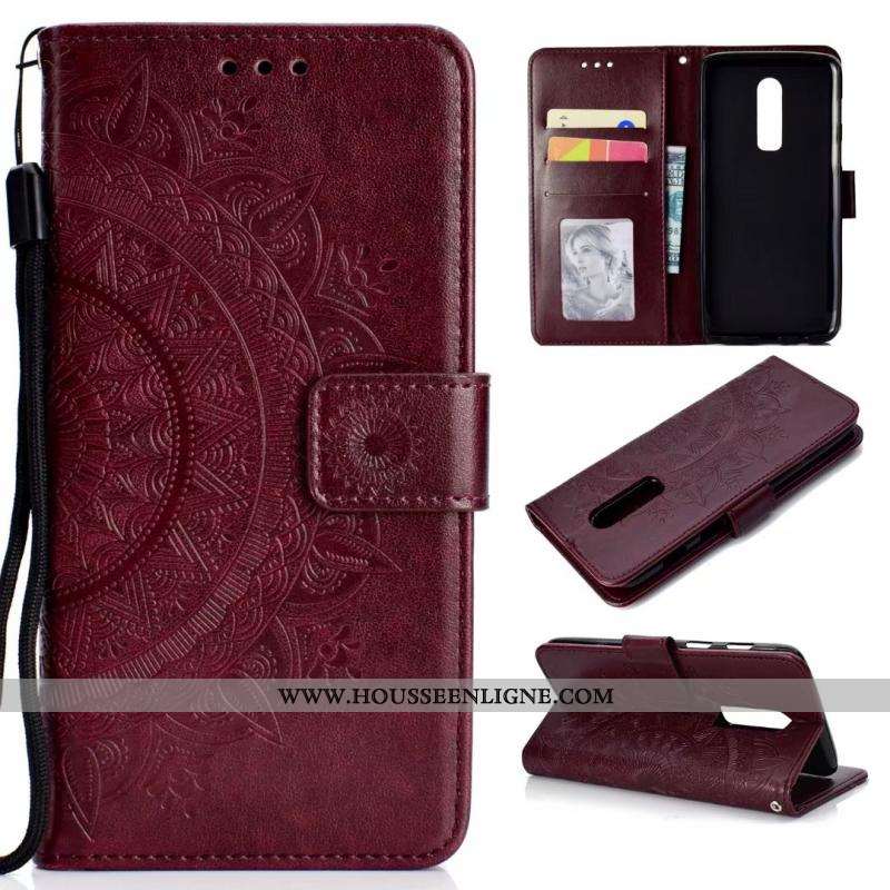 Étui Oneplus 6 Fluide Doux Cuir Téléphone Portable Sac Carte Clamshell Coque Rose