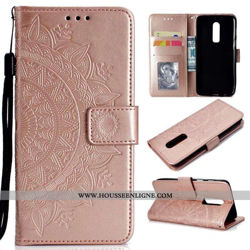Étui Oneplus 6 Fluide Doux Cuir Téléphone Portable Sac Carte Clamshell Coque Rose