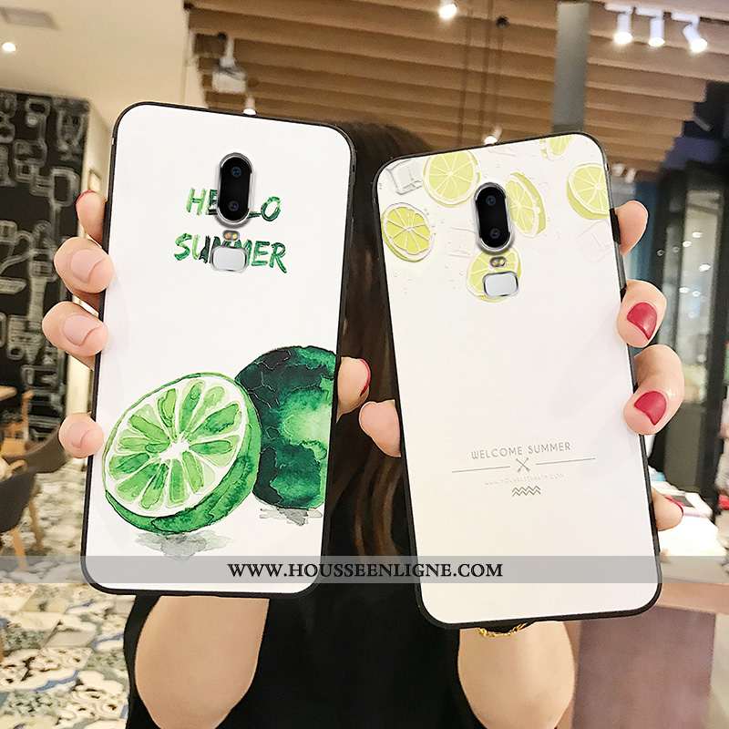Étui Oneplus 6 Gaufrage Fluide Doux Bleu Citron Téléphone Portable Frais Verte