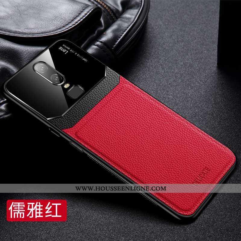 Étui Oneplus 6 Légère Cuir Délavé En Daim Coque Rouge Créatif Légères