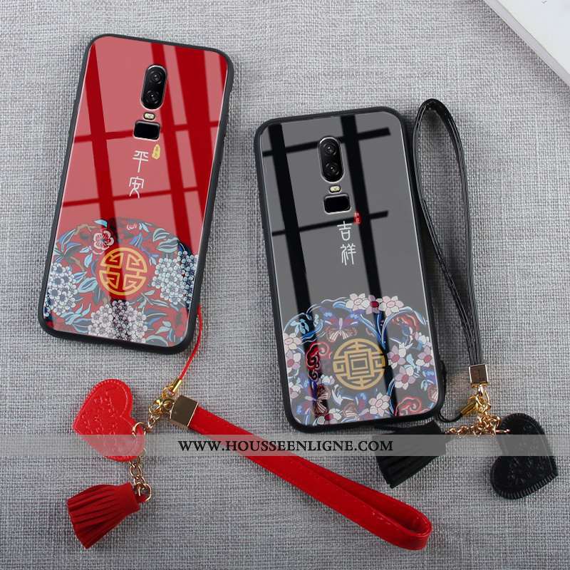 Étui Oneplus 6 Ornements Suspendus Personnalité Rouge Amour Téléphone Portable Incassable Tout Compr