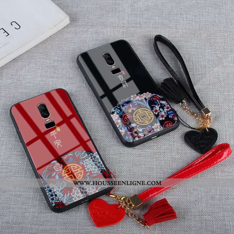 Étui Oneplus 6 Ornements Suspendus Personnalité Rouge Amour Téléphone Portable Incassable Tout Compr