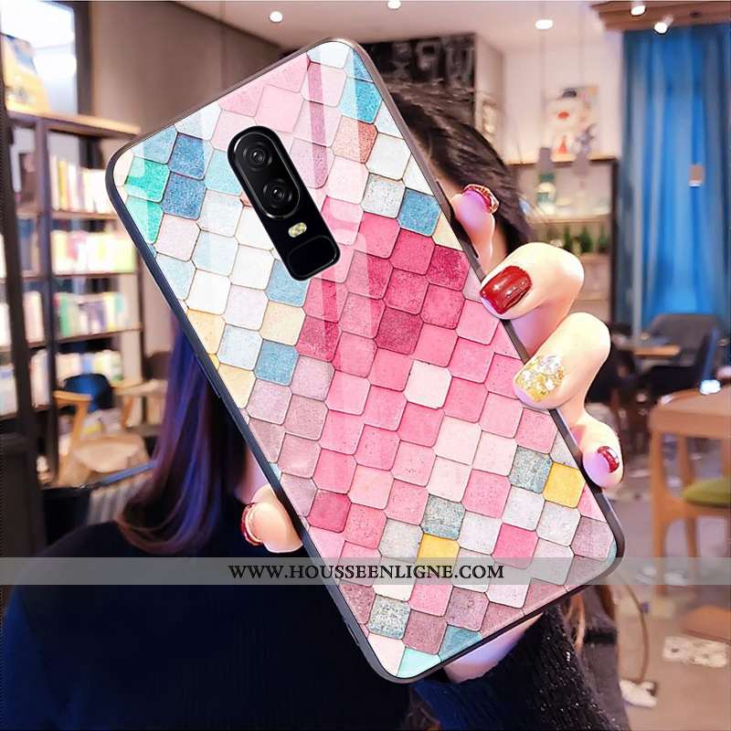 Étui Oneplus 6 Verre Personnalité Coque Cœur Tendance Téléphone Portable Multicolore Coloré
