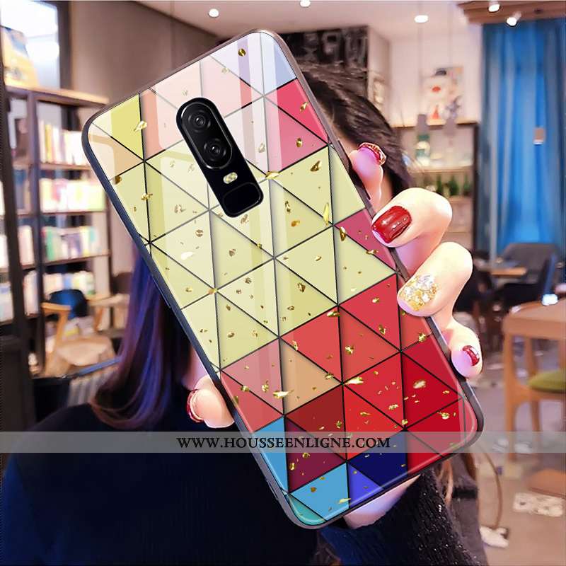 Étui Oneplus 6 Verre Personnalité Coque Cœur Tendance Téléphone Portable Multicolore Coloré