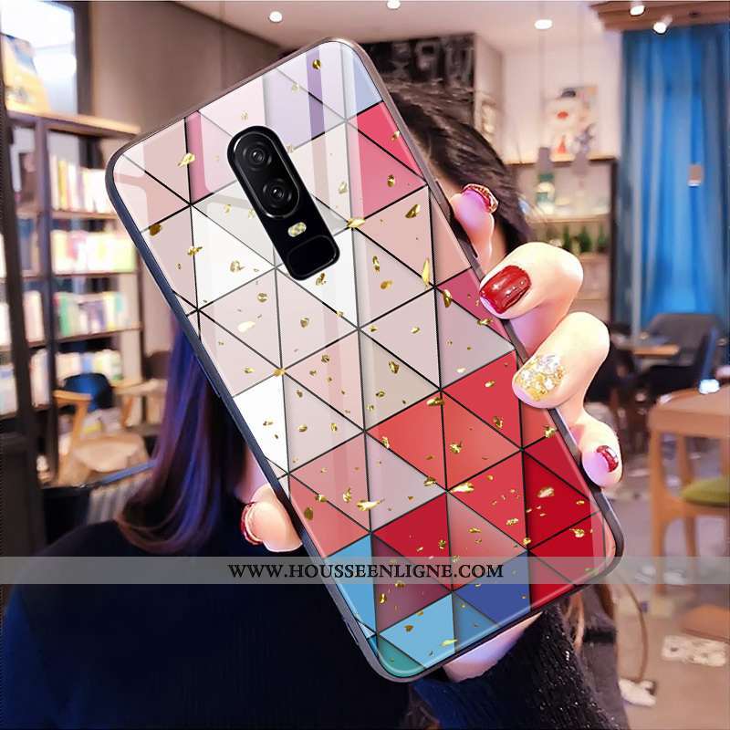 Étui Oneplus 6 Verre Personnalité Coque Cœur Tendance Téléphone Portable Multicolore Coloré