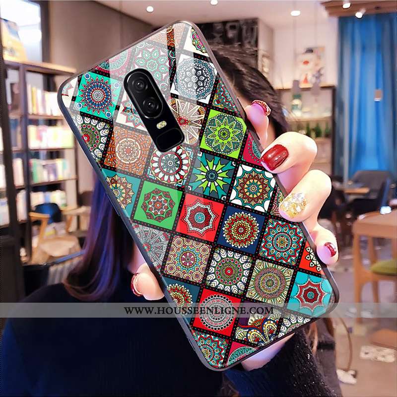 Étui Oneplus 6 Verre Personnalité Coque Cœur Tendance Téléphone Portable Multicolore Coloré