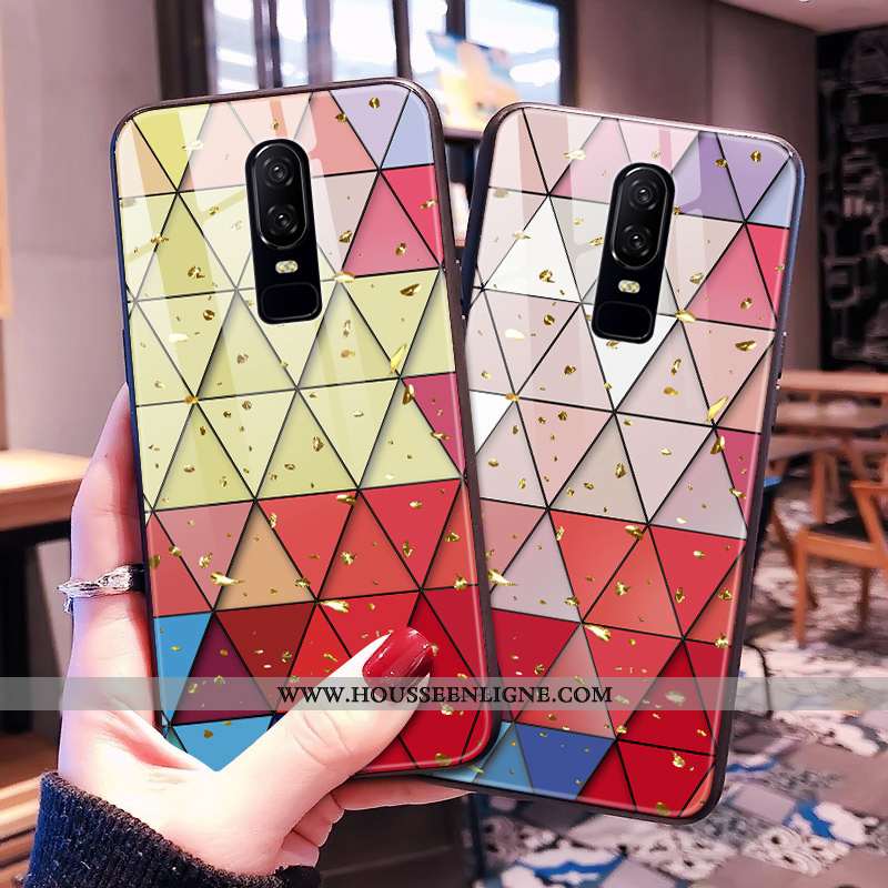 Étui Oneplus 6 Verre Personnalité Coque Cœur Tendance Téléphone Portable Multicolore Coloré