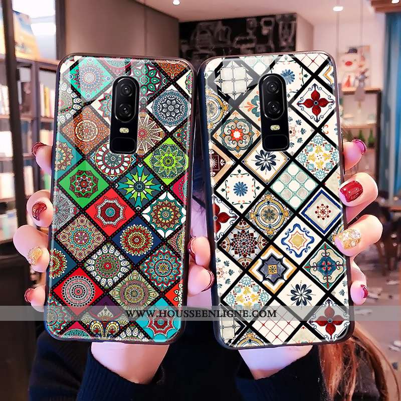 Étui Oneplus 6 Verre Personnalité Coque Cœur Tendance Téléphone Portable Multicolore Coloré
