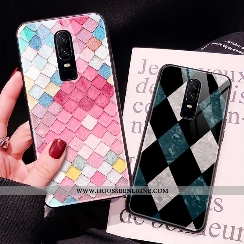 Étui Oneplus 6 Verre Personnalité Coque Cœur Tendance Téléphone Portable Multicolore Coloré