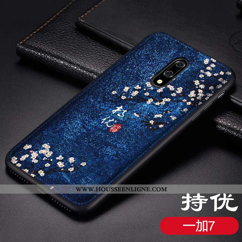 Étui Oneplus 6 Vintage Cuir Net Rouge Coque Modèle Fleurie Personnalité Bleu Foncé