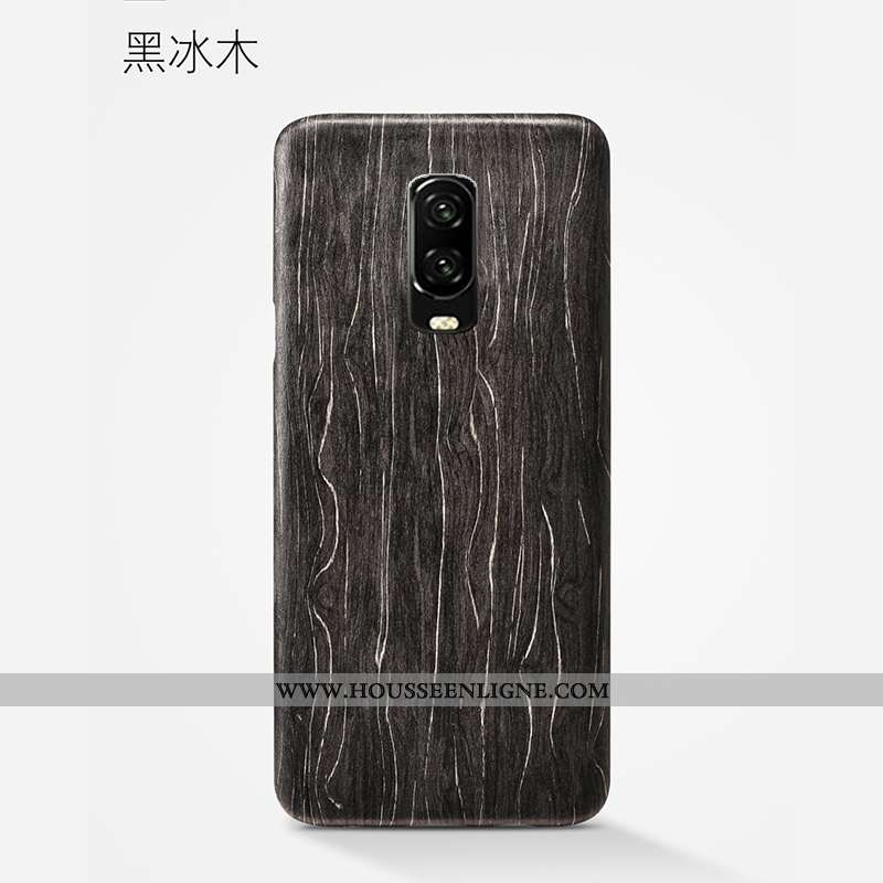 Étui Oneplus 6t En Bois Ultra Coque Protection Téléphone Portable Incassable Délavé En Daim Noir