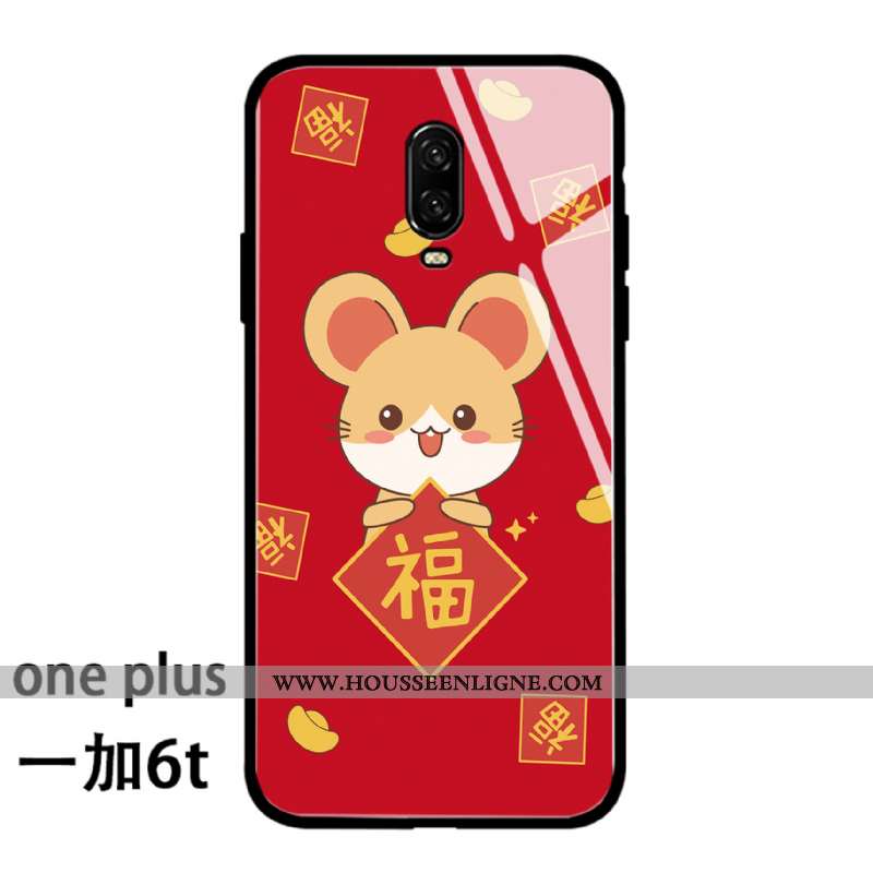 Étui Oneplus 6t Protection Verre Charmant Silicone Nouveau Tout Compris Personnalité Rouge