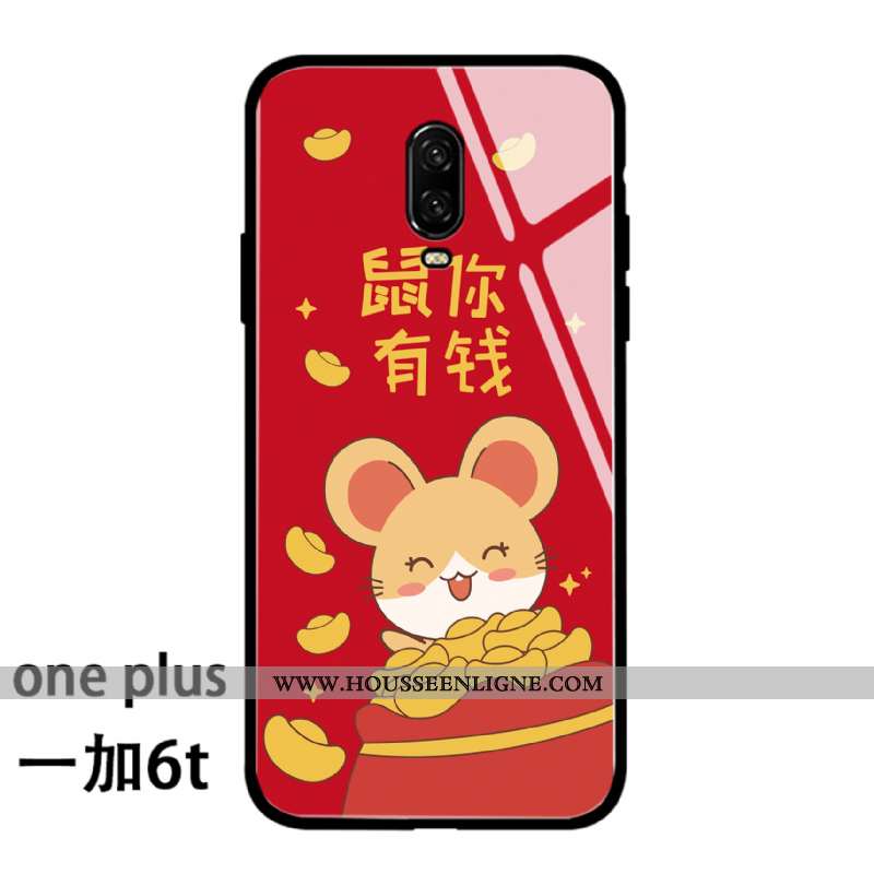 Étui Oneplus 6t Protection Verre Charmant Silicone Nouveau Tout Compris Personnalité Rouge