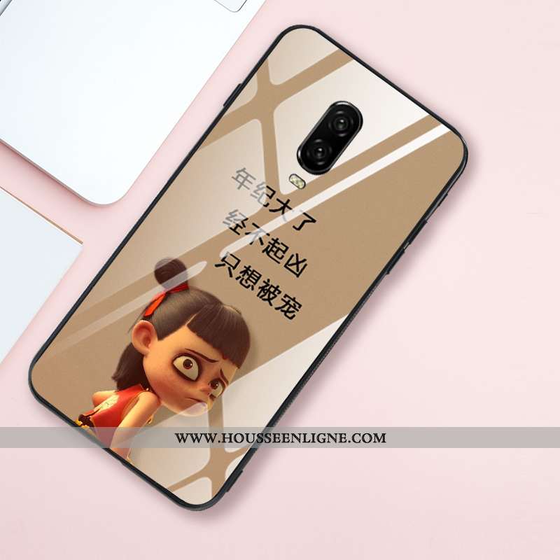 Étui Oneplus 6t Protection Verre Créatif Fluide Doux Tendance Net Rouge Style Chinois Khaki