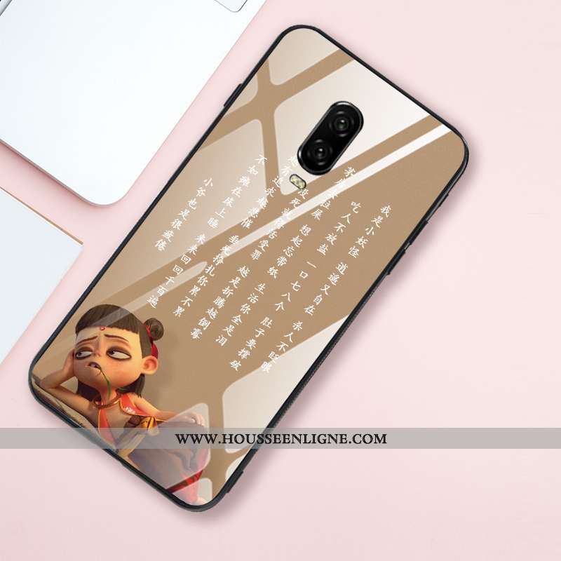 Étui Oneplus 6t Protection Verre Créatif Fluide Doux Tendance Net Rouge Style Chinois Khaki