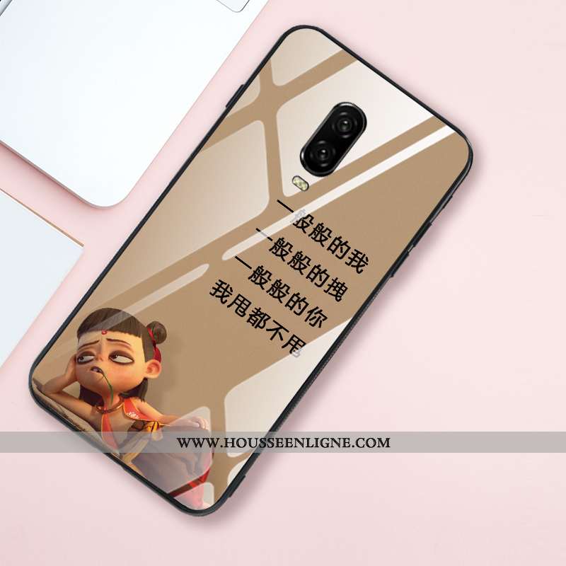 Étui Oneplus 6t Protection Verre Créatif Fluide Doux Tendance Net Rouge Style Chinois Khaki