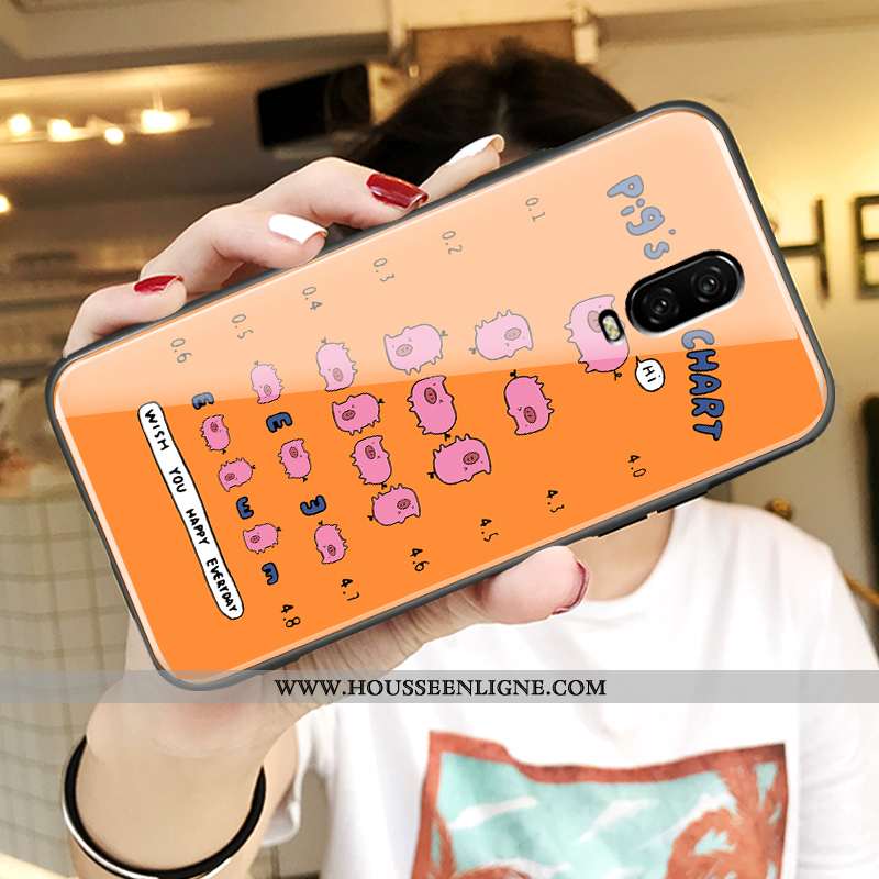 Étui Oneplus 6t Protection Verre Nouveau Dessin Animé Charmant Net Rouge Orange