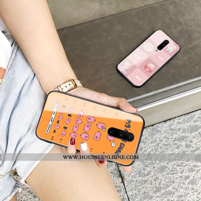 Étui Oneplus 6t Protection Verre Nouveau Dessin Animé Charmant Net Rouge Orange