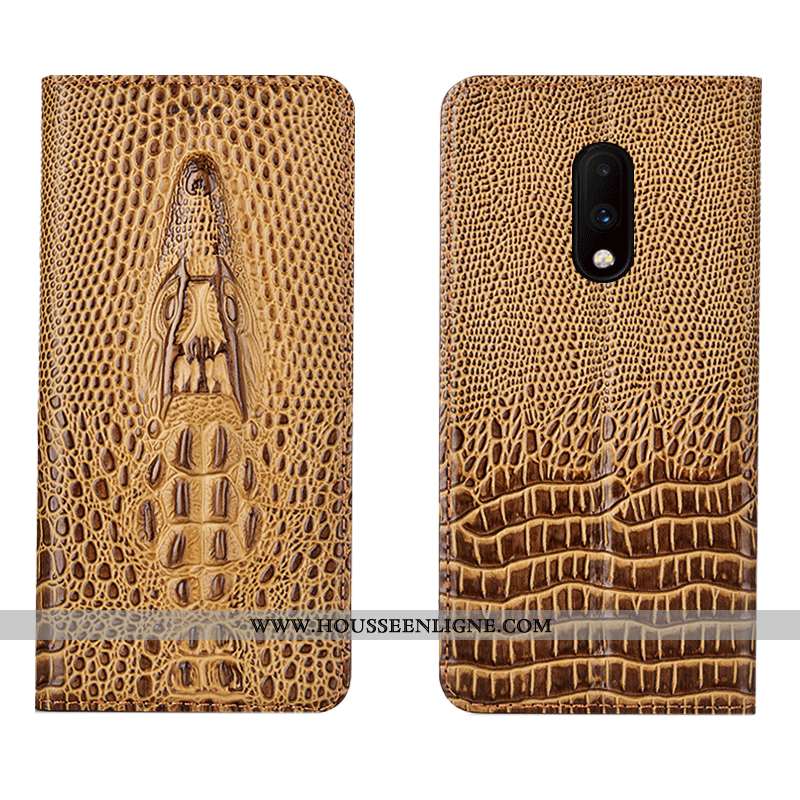 Étui Oneplus 7 Cuir Véritable Cuir Crocodile Coque Incassable Tout Compris Bleu