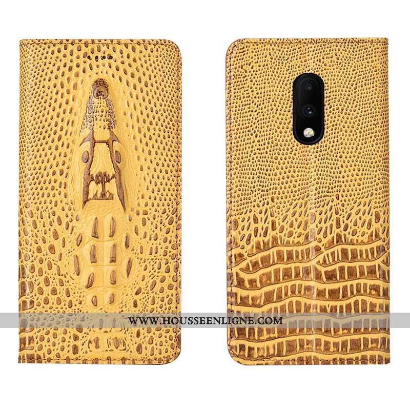 Étui Oneplus 7 Cuir Véritable Cuir Crocodile Coque Incassable Tout Compris Bleu