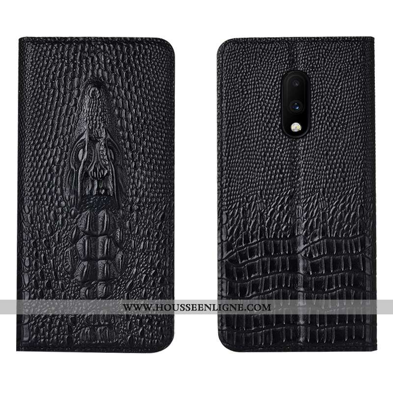 Étui Oneplus 7 Cuir Véritable Cuir Crocodile Coque Incassable Tout Compris Bleu