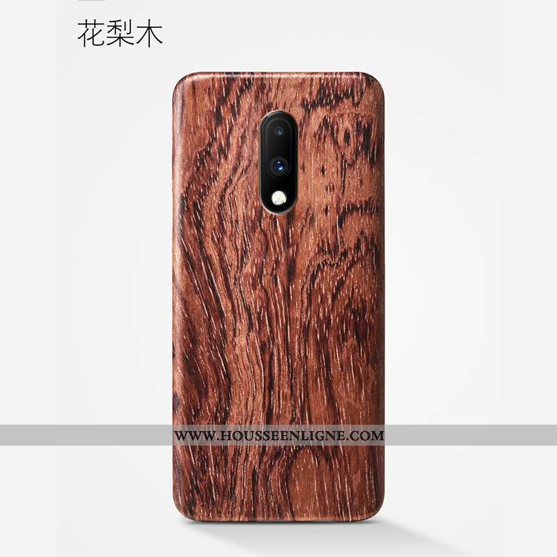 Étui Oneplus 7 En Bois Ultra Fleur Marron Délavé En Daim Tout Compris Protection