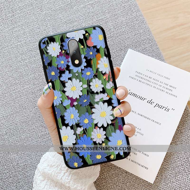 Étui Oneplus 7 Gaufrage Ultra Téléphone Portable Délavé En Daim Silicone Fluide Doux Coque Bleu
