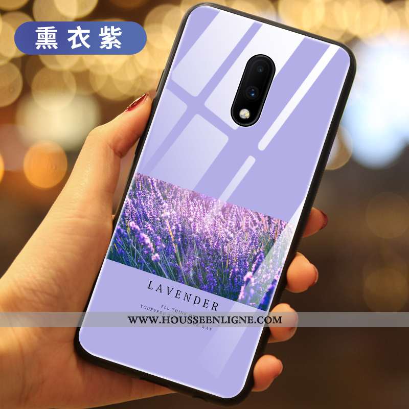 Étui Oneplus 7 Légère Silicone Ultra Tendance Téléphone Portable Fleurs Violet