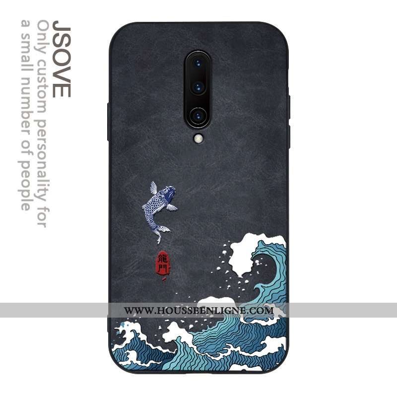 Étui Oneplus 7 Pro Cuir Modèle Fleurie Silicone Business Personnalité Coque Gaufrage Noir