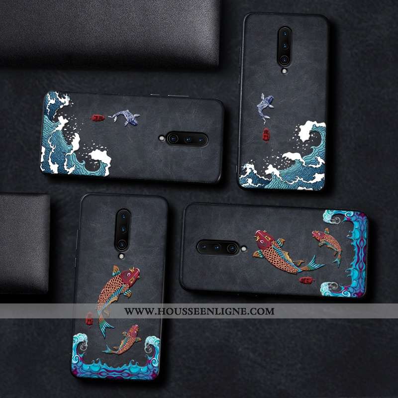Étui Oneplus 7 Pro Cuir Modèle Fleurie Silicone Business Personnalité Coque Gaufrage Noir
