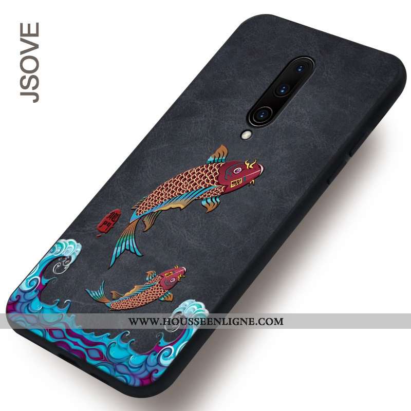 Étui Oneplus 7 Pro Cuir Modèle Fleurie Silicone Business Personnalité Coque Gaufrage Noir
