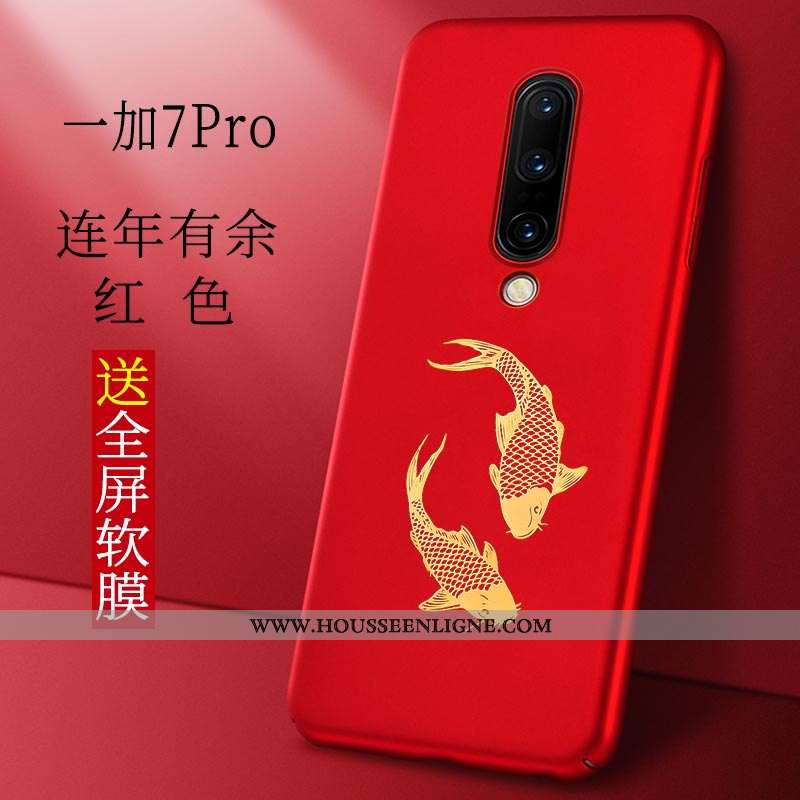 Étui Oneplus 7 Pro Protection Délavé En Daim Incassable Légère Coque Sentir Rouge