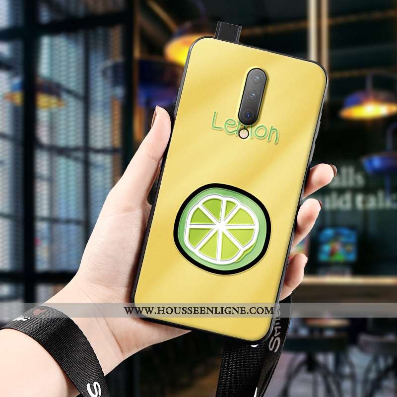 Étui Oneplus 7 Pro Protection Verre Luxe Jaune Net Rouge Fruit Miroir