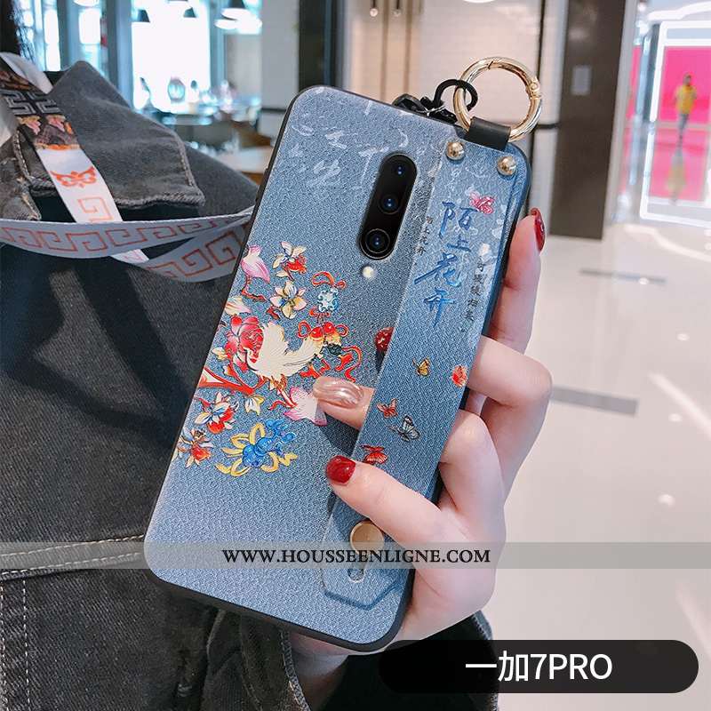 Étui Oneplus 7 Pro Silicone Protection Nouveau Simple Fleur Ultra Créatif Bleu