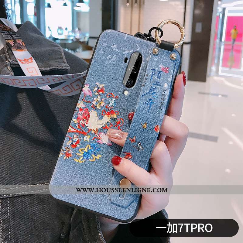 Étui Oneplus 7 Pro Silicone Protection Nouveau Simple Fleur Ultra Créatif Bleu