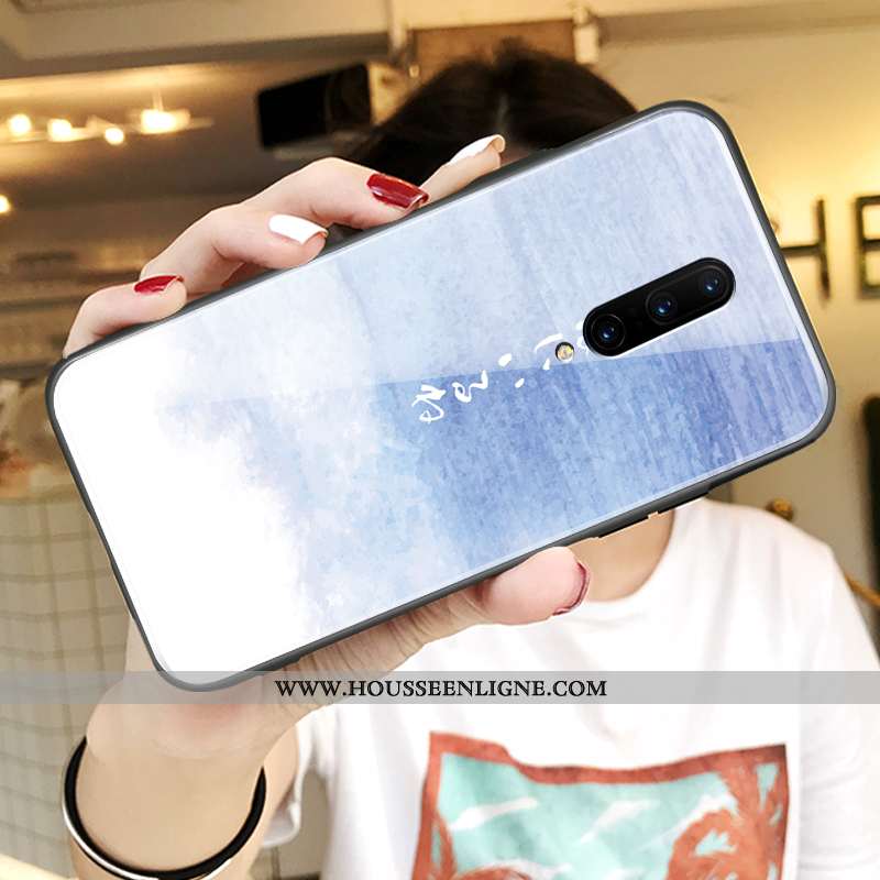 Étui Oneplus 7 Pro Ultra Tendance Verre Téléphone Portable Silicone Vent Net Rouge Bleu