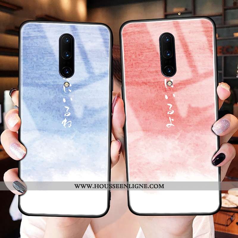 Étui Oneplus 7 Pro Ultra Tendance Verre Téléphone Portable Silicone Vent Net Rouge Bleu