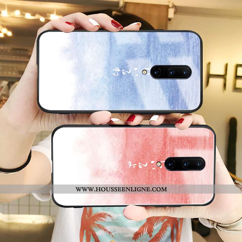 Étui Oneplus 7 Pro Ultra Tendance Verre Téléphone Portable Silicone Vent Net Rouge Bleu