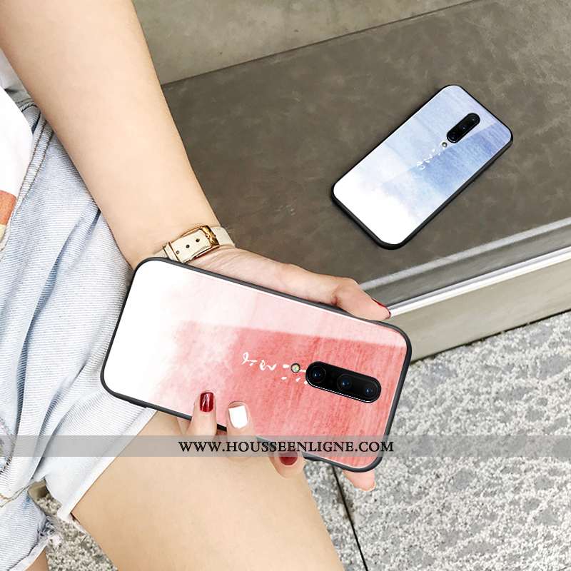 Étui Oneplus 7 Pro Ultra Tendance Verre Téléphone Portable Silicone Vent Net Rouge Bleu