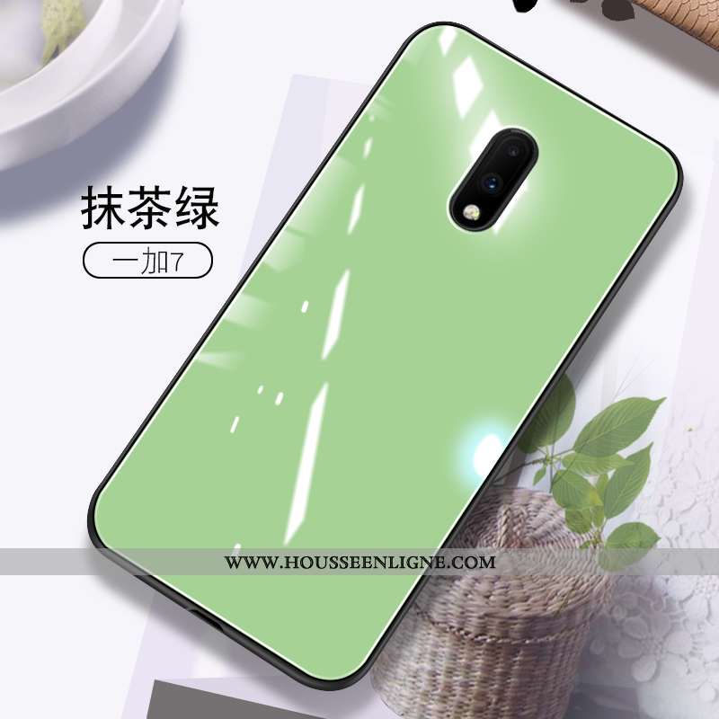 Étui Oneplus 7 Protection Verre Coque Tendance Créatif Couleur Unie Verte