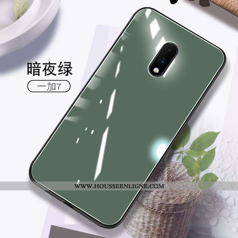 Étui Oneplus 7 Protection Verre Coque Tendance Créatif Couleur Unie Verte